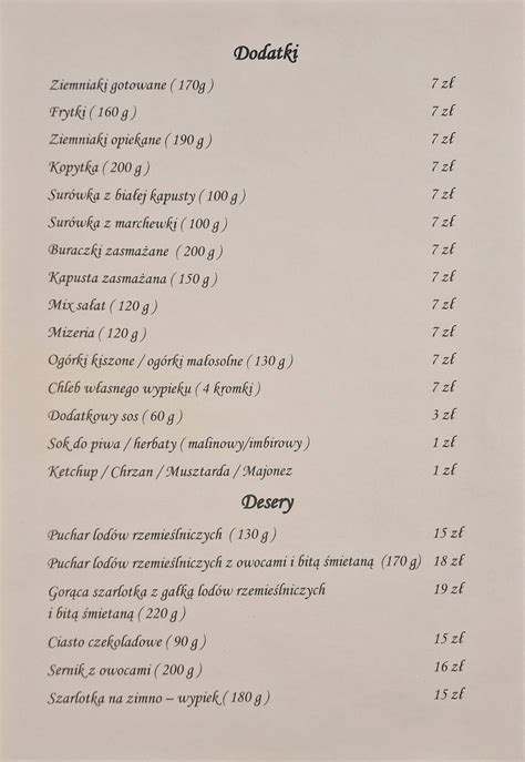 oberża pod złotym prosiakiem menu|Oberża pod Złotym Prosiakiem